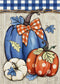 Fall Blue White Pumpkin Decorative Garden Flag, Autumn Plaid Check Farmhouse Yard Outside Decorations, Thanksgiving Rustic Burlap Outdoor Small Ho...