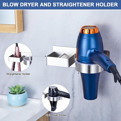 Hair Dryer Holder Wall Mounted, Hair Tool Organizer for Bathroom, Adhesive Blow Dryer Holder, Stainless steel Hair Dryer Hanger Hair Straightener ...
