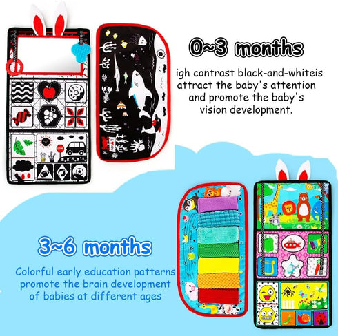 Tummy Time/Baby Mirror Toys, Black and White High Contrast Tabletop Mount Baby Newborn Toys 0 3 6 Months Brain Development, Sensory Texture Piano ...