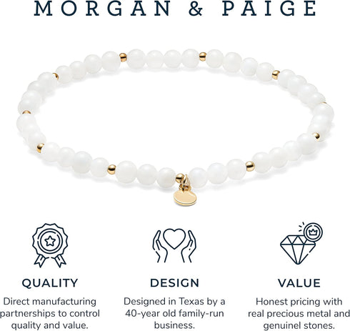 MORGAN & PAIGE Bronze 18k Yellow Gold Plated Genuine Gemstones Stretch Bracelets for Women Trendy - Elegant Dainty Gold Beaded Bracelets for Women...