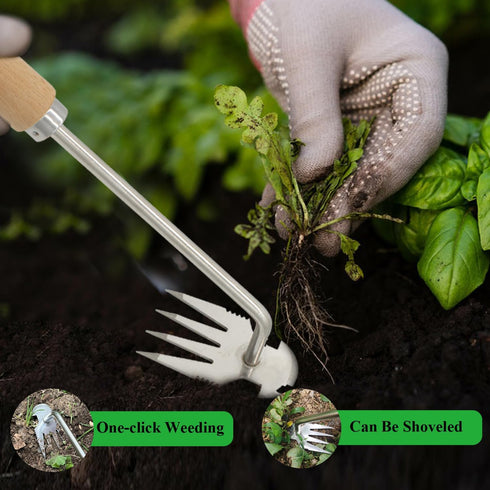 Weeding Artifact Uprooting Weeding Tool, Weeding Tool Garden Hand Weeder Tool, Manganese Steel Forged Weed Puller 4 Teethes Dual Purpose Weeder, M...