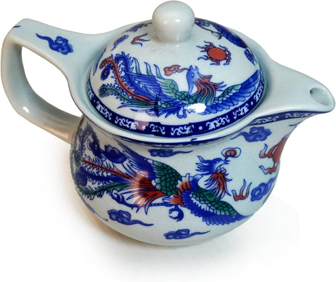 Yxhupot Teapot 15oz Blue White Porcelain China Stainless Steel Infuser Dragon and Phoenix (cihu long)...