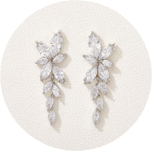 SWEETV Marquise Cubic Zirconia Bridal Earrings, Elegant Wedding Earrings for Brides Bridesmaids, Crystal Formal Drop Earrings for Women Jewelry Gi...