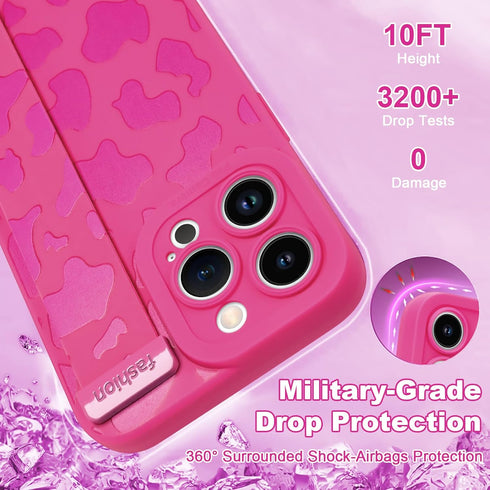 OOK Case for iPhone 13 Pro Max Case, Cute Cow Print with Adjustable Wristband Strap Kickstand Slim Lightweight Soft Flexible TPU Rubber for Women ...