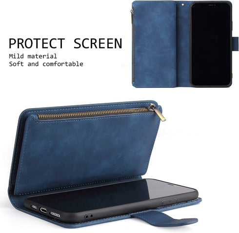 UEEBAI Wallet Case for Samsung Galaxy Note 20 5G, Premium Vintage PU Leather Magnetic Closure Handbag Zipper Pocket Case Kickstand Card Holder Slo...