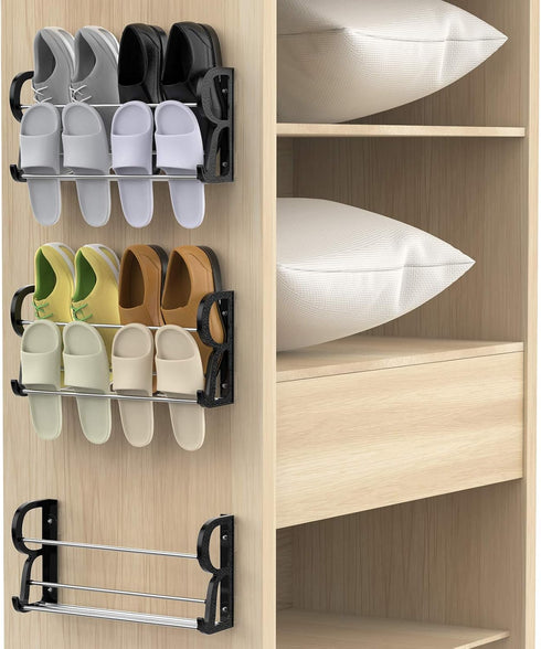 Wall Mounted Shoes Rack 3Pack/Can Store 6Pairs Sneakers and 6Pairs Slide Sandal,with Sticky Hanging Mounts, Shoes Holder Storage Organizer Shelf,D...