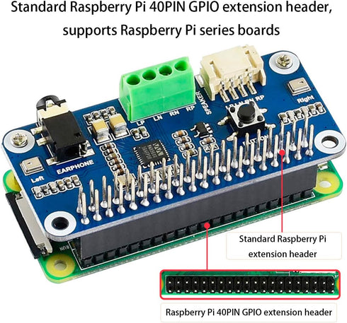 WM8960 Hi-Fi Sound Card HAT for Raspberry Pi 4B/3B+/3B/2B/B+/A+/Zero/Zero W/Pi Zero WH, Stereo CODEC, Play/Record...