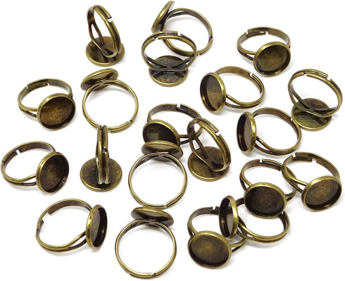 Honbay 20PCS 12mm Adjustable Finger Ring Blank Bases Round Finger Ring Trays (Bronze)...