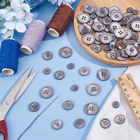 PH PandaHall 100pcs Natural Shell Buttons, 4-Hole Sewing Buttons 10/15/20mm Round Shell Buttons Grey Craft Seashell Buttons for Cloth Coats Suits ...