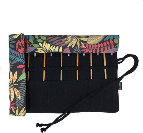 30 Pockets Artist Paint Brush Roll Up Bag Holder Canvas Pouch Case (Colorful Leaf)...