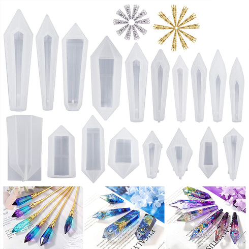LET'S RESIN Resin Molds 18Pcs Pendulum Crystal Silicone Molds,Multi-Facet UV Resin Jewelry Molds for Quartz Crystals Pendants, Necklace...