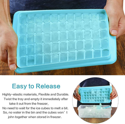 ARTLEO Ice Cube Tray with Lid and Bin for Freezer, Easy Release 55 Trapezium Ice Cube Tray with Cover, Storage Container, Scoop, Flexible Durable ...