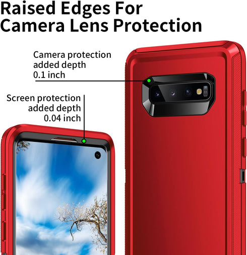 for Galaxy S10 Case,Heavy Duty Shockproof Dust/Drop Poof 3 Layers Full Bady Protection Rugged Cover Case for Galaxy S10,Red/Black...