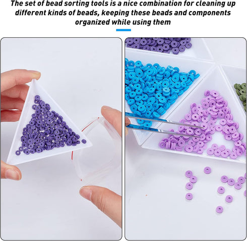 PH PandaHall Bead Sorting Trays, 20pcs Triangle Jewelry Plate Painting Pigment Tray Plastic Art Crafts Storage Plate with 2pcs Handy Tweezers with...