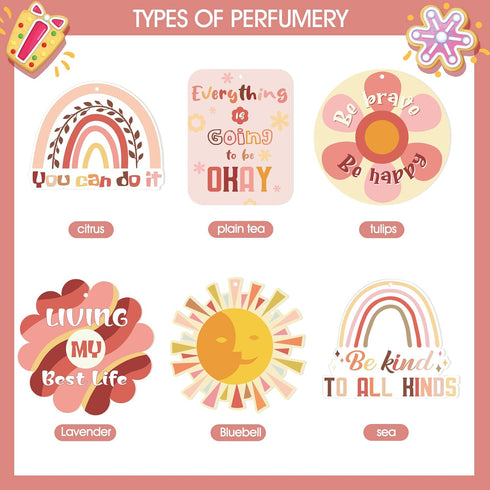 12 Pcs Car Air Fresheners Cute Car Interior Accessories Boho Scented Hanging Air Fresheners Kawaii Essential Oil Automotive Fresheners for Women M...