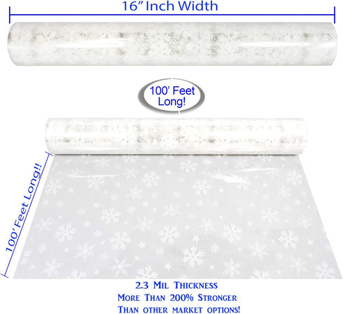 AnapoliZ Christmas Cellophane Wrap Roll | 100’ Ft. Long X 16” in. Wide | 2.3 Mil Thick Crystal Clear with Snowflakes| Gifts, Baskets, Treats, Cell...