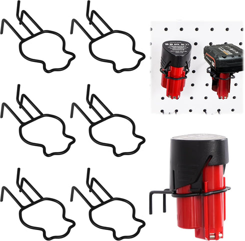 M12 Battery Pegboard Hooks, Milwaukee M12 Battery Holder, Battery Holder for Milwaukee M12 12V Batteries, Pegboard Tools Mount Organizer (6 PCS)...
