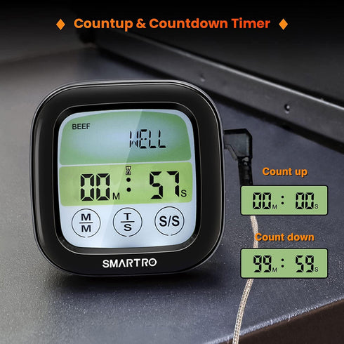 SMARTRO ST59 Digital Meat Thermometer for Oven BBQ Grill Kitchen Food Cooking with 1 Probe and Timer, LCD...