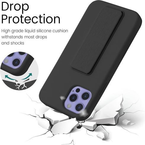 LAUDTEC Silicone Kickstand Case Compatible with iPhone 12/12 Pro, Vertical and Horizontal Stand Hand Strap Metal Kickstand Cover, Flexible Soft Li...