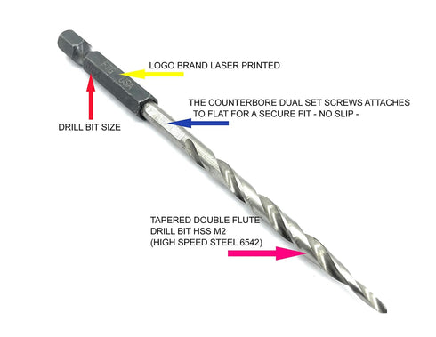 Adjustable Wood Countersink Drill Bit Set #8 (11/64") for Woodworking...