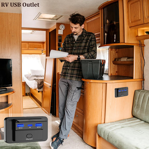 12V/24v USB Outlet 3 Charging Ports for Car RV Marine 12 Volt Wall Mount, 72w USB C Dual QC 3.0 One Piece Thin Panel Socket with Button Switch, RV...