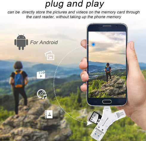 SD Card Reader for iPhone/ipad/Android/Mac/Computer/Camera,4 in1 Micro SD Card Reader Trail Camera Viewer, Portable Memory Card Reader SD Card Ada...