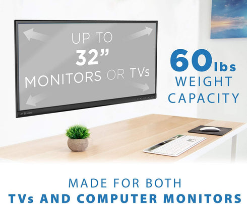 Mount-It! Low Profile Fixed TV Wall Mount for Small Televisions Computer Monitors, Fits 13" to 27", Quick Disconnect, 60 Lbs Capacity, VESA 75x75 ...