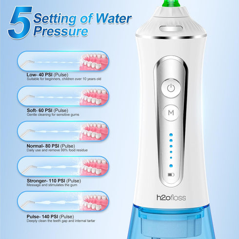 H2ofloss Water Dental Flosser for Teeth Cordless,300ML Portable & IPX7 Waterproof Teeth Cleaner Picks,5 Modes Rechargeable Oral Irrigator with Ref...