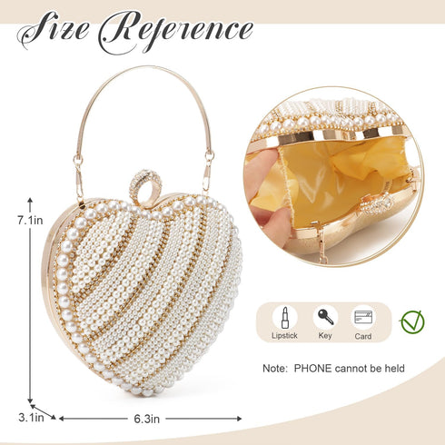 Oweisong Heart Pearl Clutch Purses for Women Cocktail Bride Evening Bag Vintage Wedding Tote Handbag with Chain...