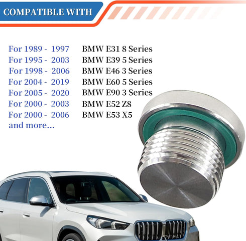 Engine Oil Pan Drain Plug with Seal Ring Compatible with for BMW E31 E39 E46 E60 E90 Z8 E52 Oil Pan Plug Standard Replace#24117552349...