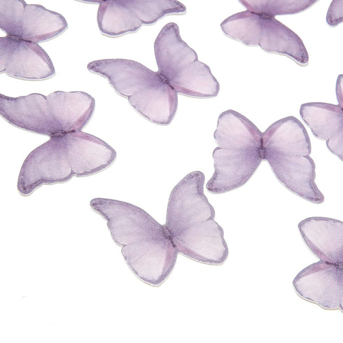 GEORLD Edible Wafer Paper Butterflies Set of 48 Purple Cake Decorations, Cupcake Topper...