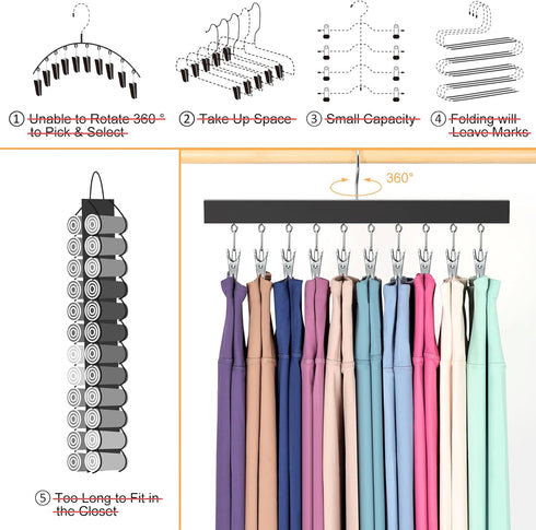 Legging Organizer for Closet, Pants Hangers with Clips Holds 20 Leggings, Jeans, Hats, Shorts, Socks, 360° Rotating Space Saving Hanging clothes o...