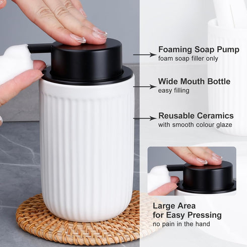 BosilunLife Foam Hand Soap Dispenser - White Ceramic Foaming Soap Dispenser for Bathroom 12oz Refillable Liquid Lotion Soap Dispenser with rust-pr...