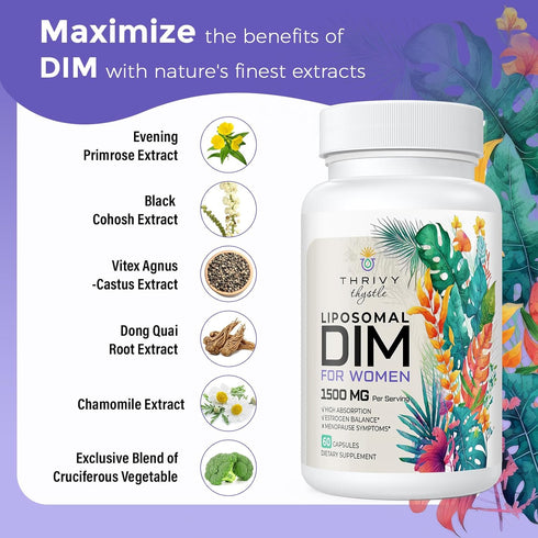 Liposomal DIM Supplement - 400 mg DIM Supplement for Women - Estrogen Supplements Contains Vitamin E, Evening Primrose - DIM Complex Suitable for ...