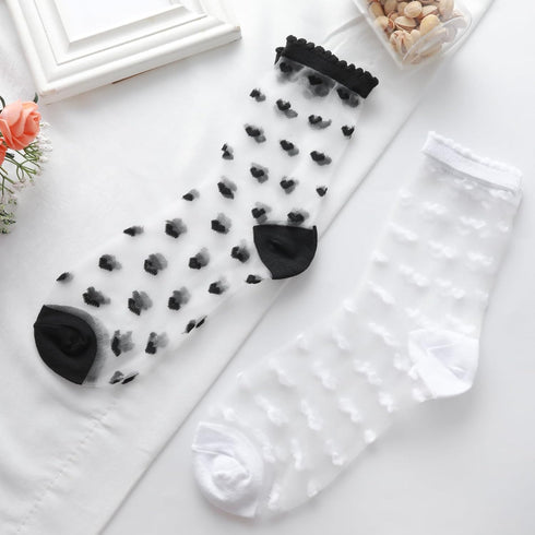 6 Pairs Sheer Ankle Socks Women Lace Heart Ruffle Socks Summer Ultra Thin Transparent Socks See Through Frilly Socks Clear Tulle Mesh Socks for Wo...