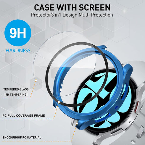 Suoman 2-Pack Waterproof Case for Samsung Galaxy Watch 6 44mm, Hard PC Bumper Tempered Glass Screen Protector Cover Case for Galaxy Watch 6 44mm -...