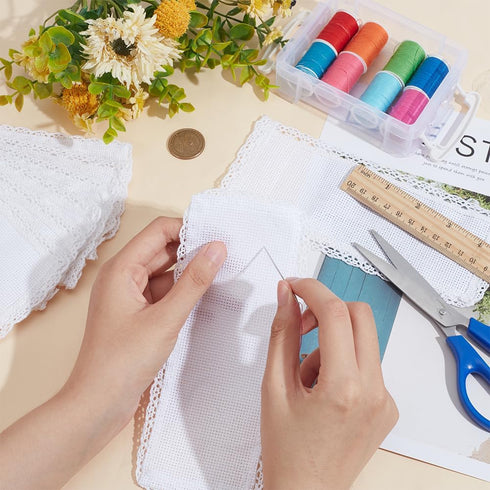 NBEADS 10 Pcs Book Marker Cross Stitch, Aida with Cotton lace Edge Embroidery DIY Bookmark Kit DIY Blank Bookmark...