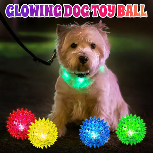 Light Up Squeaky Dog Balls: Led Dog Balls for Aggressive Chewers Puppy Chew Toys for Teething - Spikey Dog Balls for Small, Medium, Large Dogs...