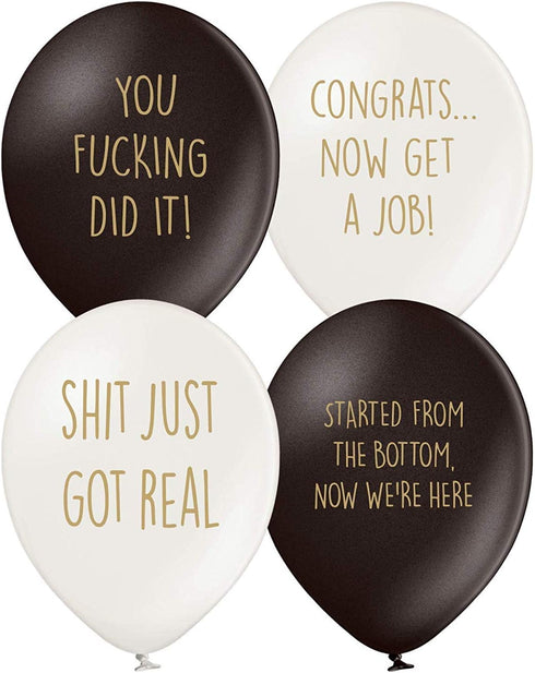 Rude Graduation Balloons - Pack of 12 Premium White And Black Funny Balloons - Class of 2025...