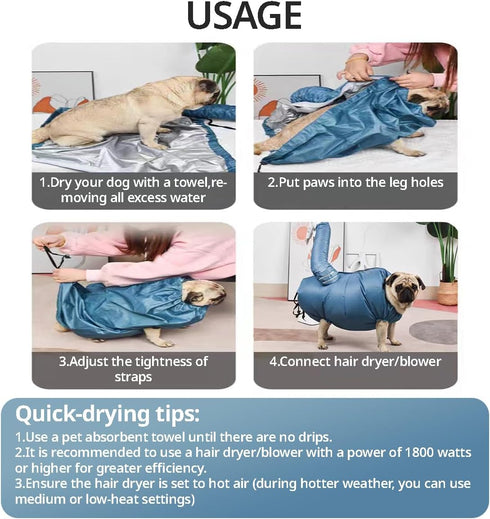 Dog Drying Bag Hands Free Quick Drying Pet Grooming Tool for Small Medium Large Puff Fluff Dogs & Cats, 360 Degree Shower Bath Hair Dryer Suit (XX...