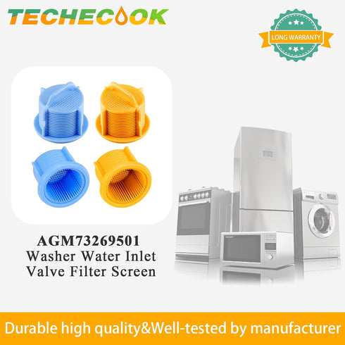 AGM73269501 Washer Water Inlet Valve Filter Screen by Techecook - Compatible for L-G Ken-more Washing Machine - Replaces 1810261, AP5202486, PS3618281, EAP3618281 L-G (Pack of 4)