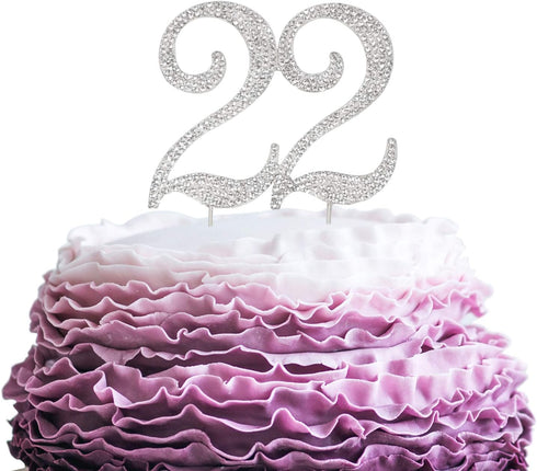 22 Years Birthday Cake Topper - New Best Crystal Rhinestone 22nd Wedding Anniversary Or 22 Years Old Cake Topper Party Decoration Silver...