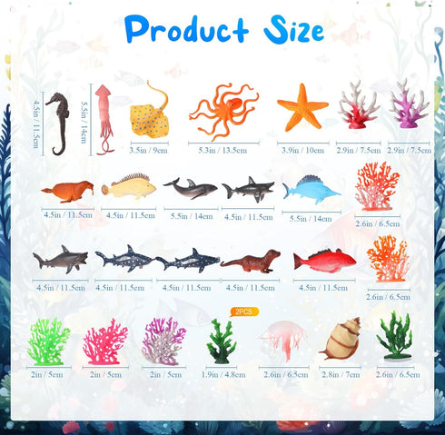 26 Pcs Ocean Animals Figurines Toys Plastic Sea Creatures Diorama Project Playset Ocean Habitat Project Supplies with Coral Reef Kit for Kids Todd...