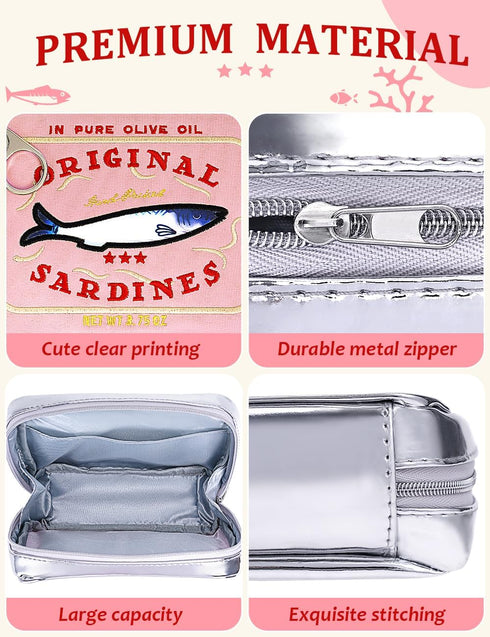 Cessfle Canned Sardines Makeup Bag, Funny Sardine Tin Fish Cosmetic Bag, Creative Cute Makeup Bag Kawaii Pencil Case Pouch, Coquette Make up Pouch...