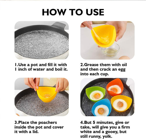 Egg Poacher - KRGMNHR Poached Egg Cooker with Ring Standers, Silicone Egg Poacher Cup for Microwave or Stovetop Egg Poaching, with Extra Oil Brush...