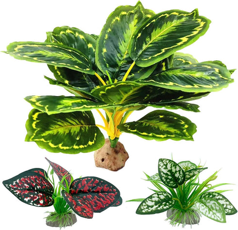 Reptile Artificial Plants, Terrarium Plants Decorations Supplies, Aquarium Fish Tank Plant, Amphibian Habitat Hideout Tank Accessories(L Set-3pcs/...