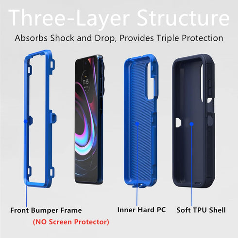 for Motorola Moto Edge 2021 Case, Moto Edge 5G UW Case, Heavy Duty Defender Case Dustproof Shockproof Protection 3 in 1 Rugged Phone Cover for Mot...