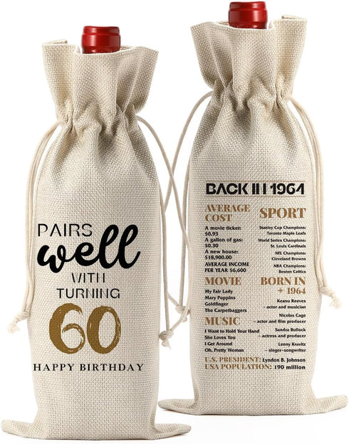 60th Birthday Gifts for Women Men, Cool Gifts for 60 Year Old Woman Grandparents Wine Gift Bag, Wine Accessories Gifts Anniversary 60th Birthday D...