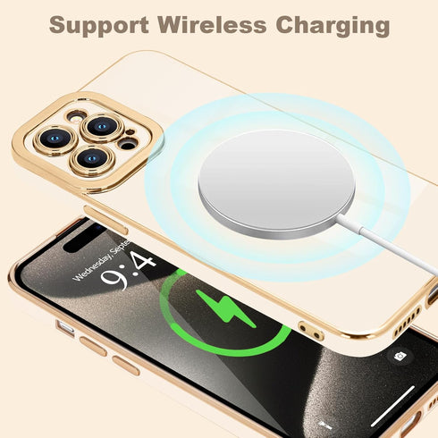 Lafunda Designed for iPhone 15 Pro Max Case Cute, Luxury Plating Case for Women Girls Gold Edge TPU Bumper Cover with Camera Protection Shockproof...