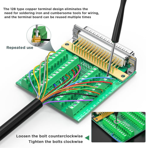 DB50 Female Connector to Terminal Block, HDB50 Breakout Board No Soldering Needed D-SUB 50-pin Adapter to Terminal Connector Signal Module with Bo...